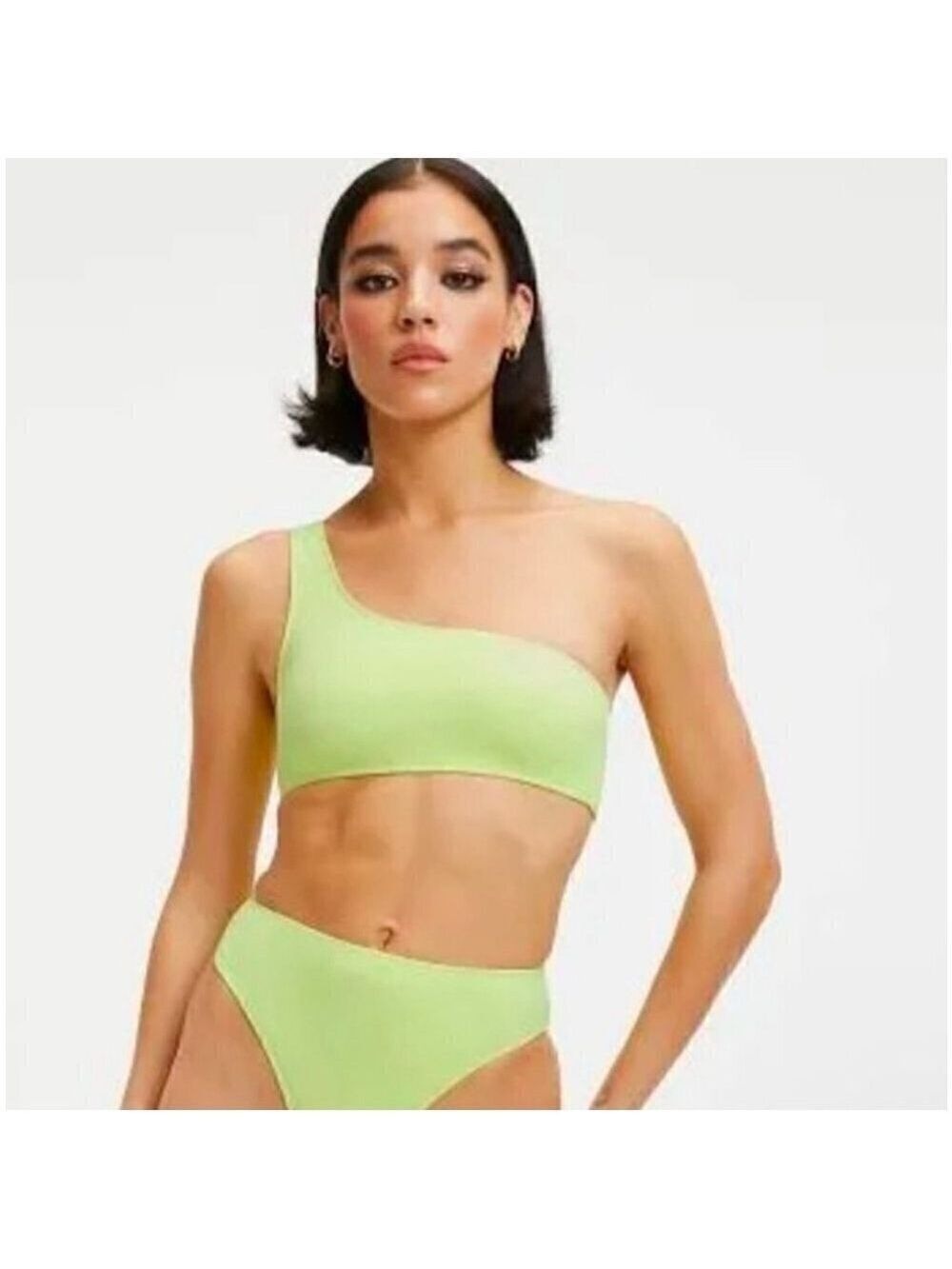 Good American Scuba Hot Shoulder Bikini Top Sz 2 Medium Swim Key Lime Green NWT